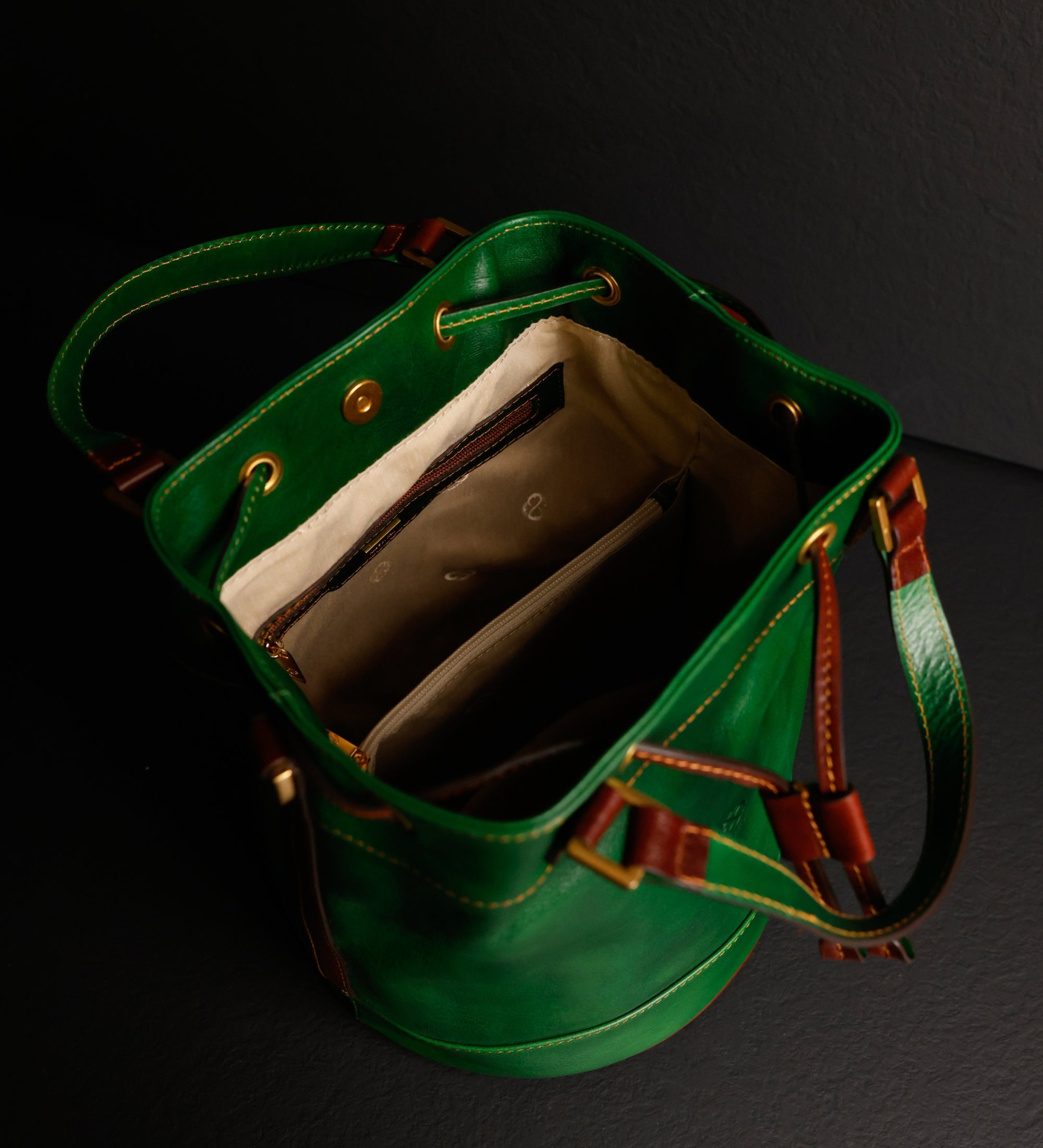 Leather Bucket Bag for Women - Light In August