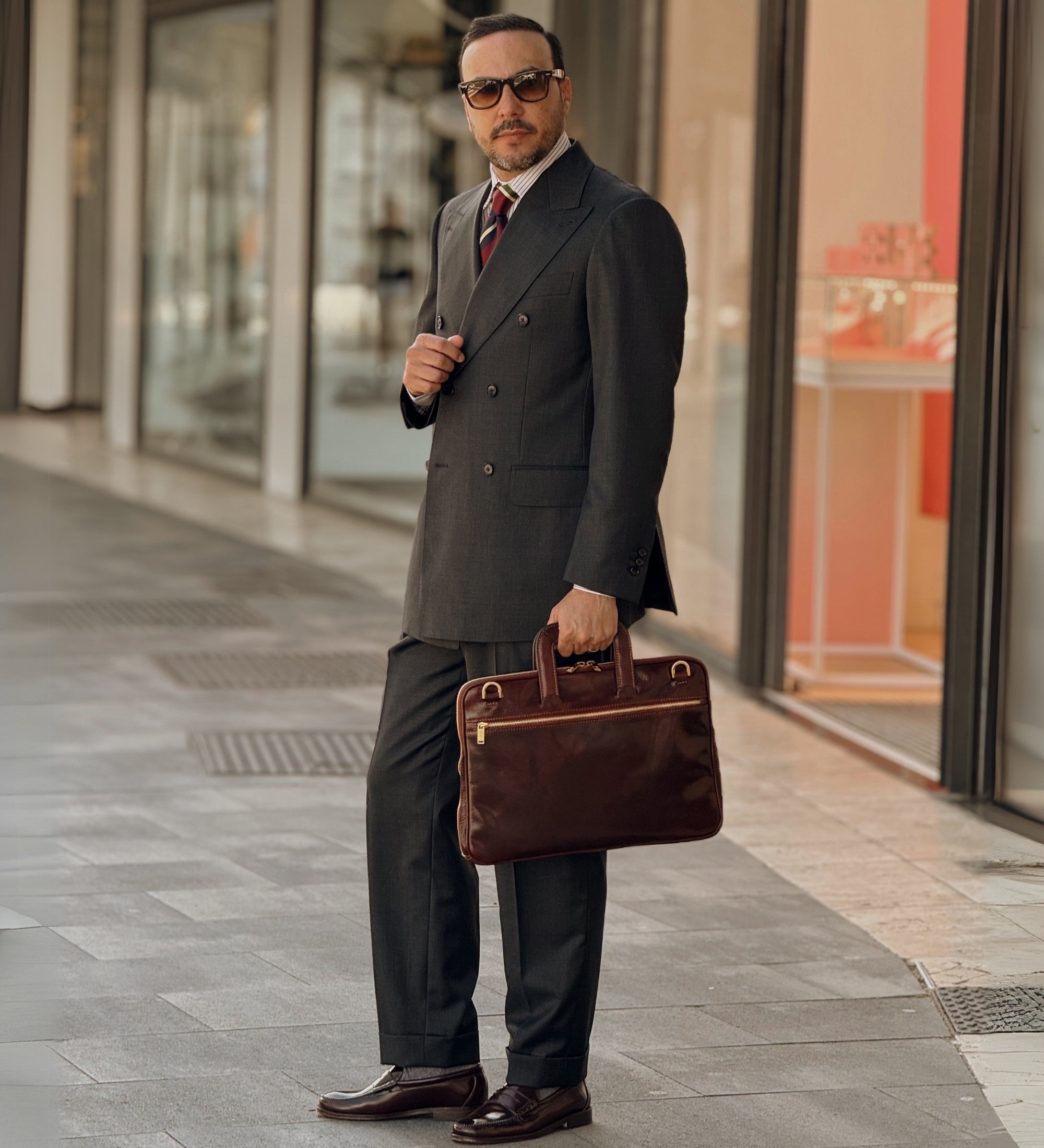 Leather Briefcase Laptop Bag - Brave New World