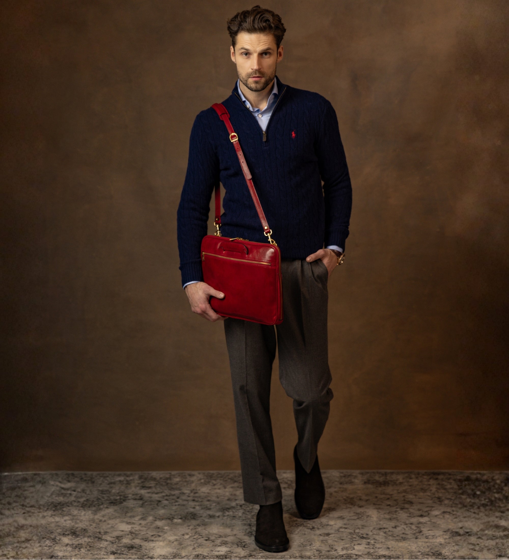 Leather Briefcase Laptop Bag - Brave New World